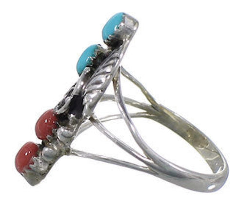 Southwestern Turquoise Silver Coral Ring Size 7-3/4 GS58208